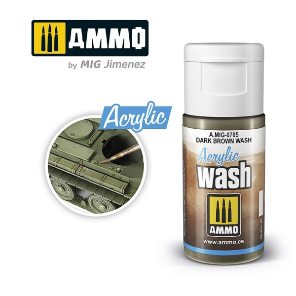 A.MIG-0705 ACRYLIC WASH Dark Brown Wash 15ml AMMO